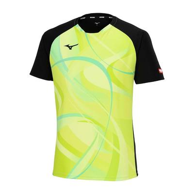 Mizuno Настольный теннис Дизайн Всеяпонии Игровая Футболка Лимонно-желтая Одежда, Футболка, Рукав, Унисекс, 82JAB501,