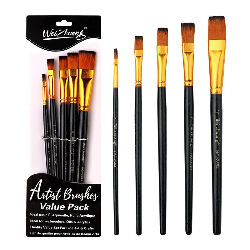 Set of 6 Cross-border Nylon Hair Oil Painting Brushes with Multiple Heads, Pearlescent White Handle, Ideal for Watercolor and Acrylic Art