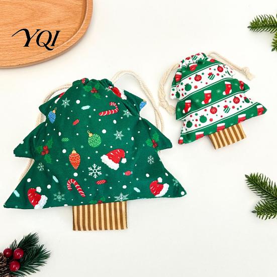 Xmas Present Packaging Christmas Tree Shaped Gift Bags with Drawstring, Reusable Holiday Fabric Bags, Decor Winter Goodie Storage Pouches for