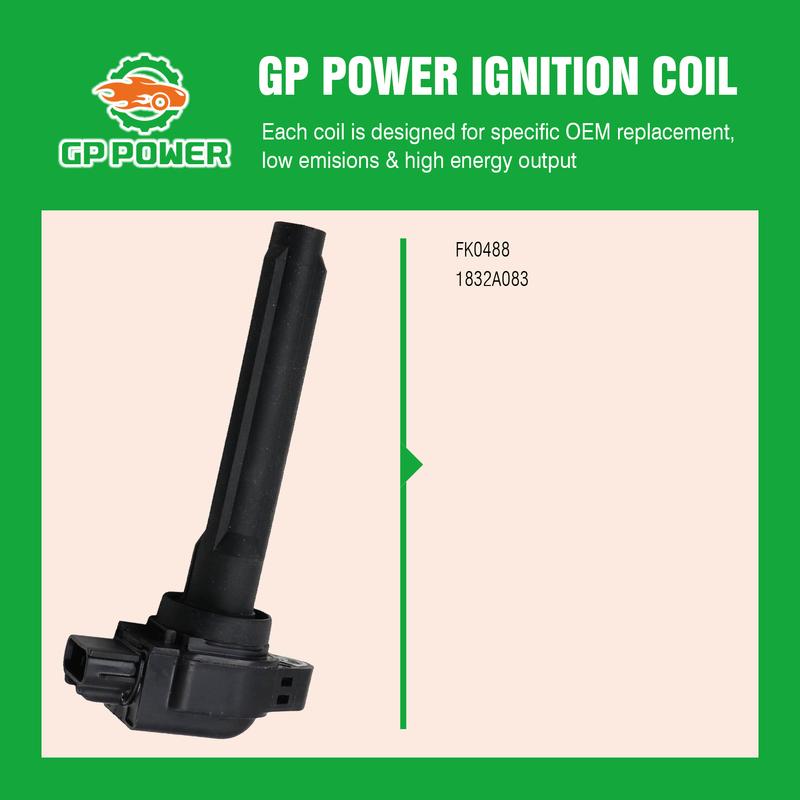 GP POWER Performance Ignition Coil Pack 4PCS Compatible With Mitsubishi Outlander Sport. 2.4L Replacement For FK0488 1832A083