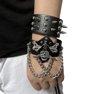 Модный ретро кожаный широкий браслет из панк-сплава, персонализированные аксессуары ручной работы