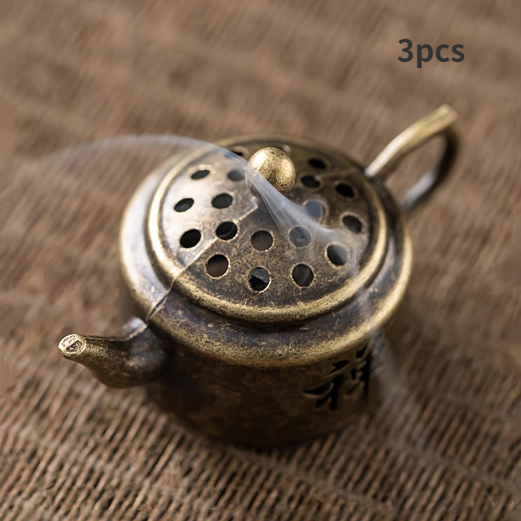 3pcs Vintage Sandalwood Incense Burner - Elegant Metal Holder for Aroma Therapy, Home Decor Accent, Festival Celebrations & Perfect Gift Idea