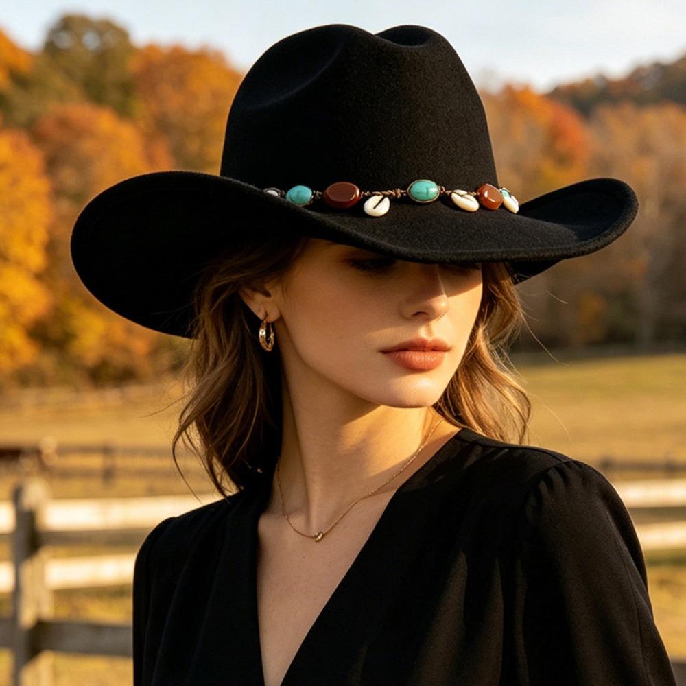 Woolen Western Cowboy Hat Panama Top Hat Casual Topper Hat Costume Accessories