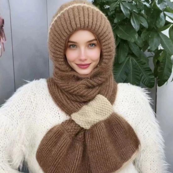 Winter Knit Hat Scarf Set Large Head Circumference Elastic Warm Riding Hat Outdoor Activities Travel Cycling Headwear