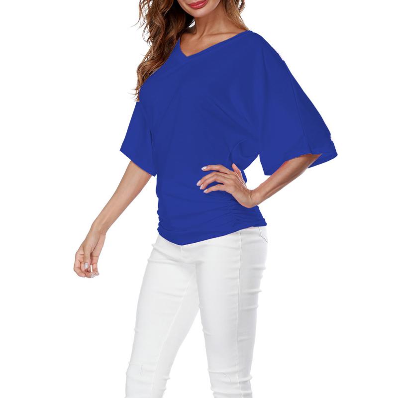 Классическая повседневная блузка с рукавами «летучая мышь» больших размеров с V-образным вырезом и коротким рукавом розового и серого цвета, свободная футболка, пуловер, топы, женские летние футболки