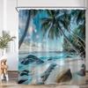 Beach Shower Curtain Seaside Landscape Coconut Tree Sea Summer Vacation Bathroom Decor Holiday Polyester Bath Curtain with Hook