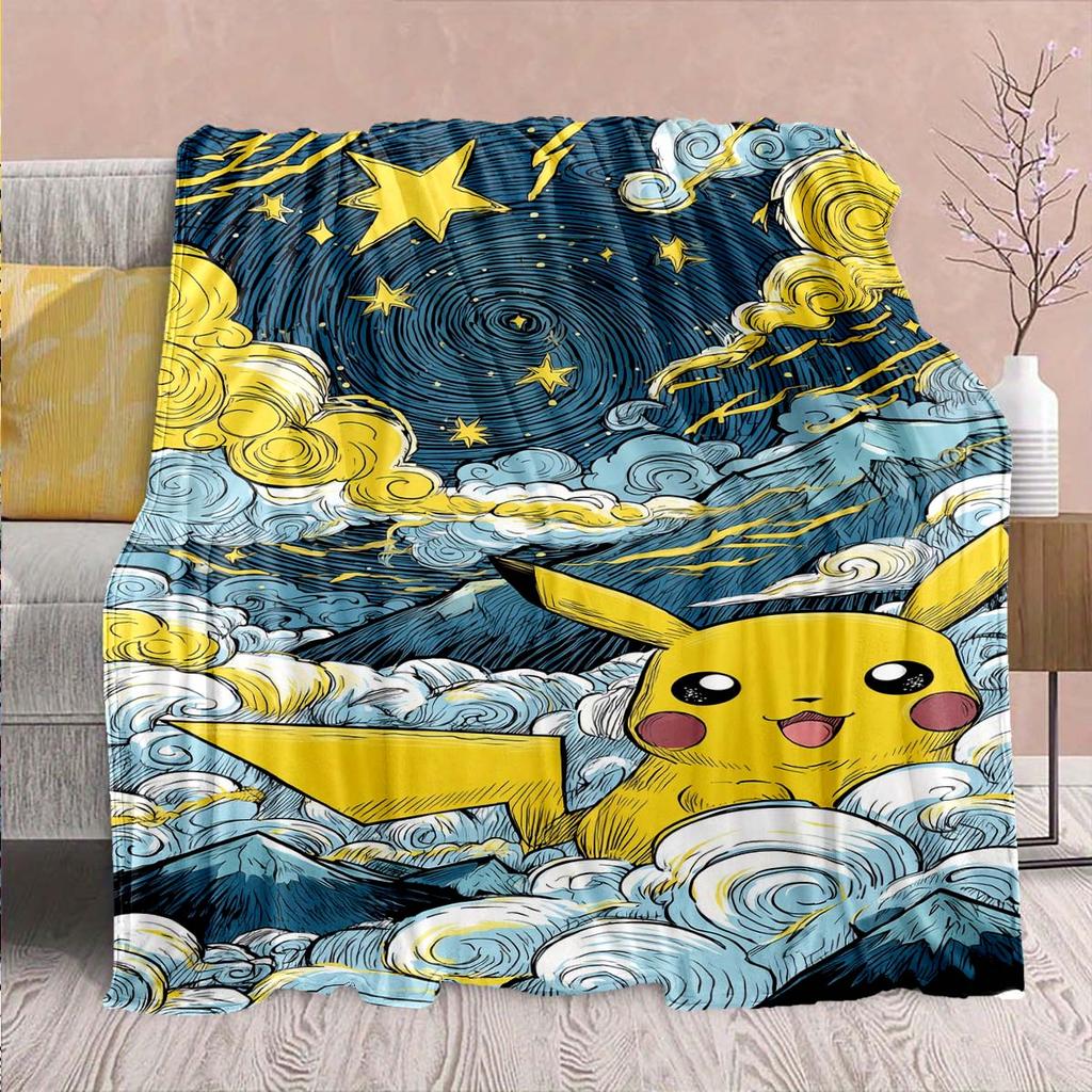 Pokémon Anime Flannel Blanket - Soft Warm Perfect for Sofa, Bedding Camping Travel Office Home Decor -QJY