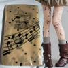Новые Черные Чулки с Принтом Музыкальных Нот Женские Сетчатые Прозрачные Колготки для Ночного Клуба Сексуальные Символ Лолита Колготки Y2K Шелковые Колготки Чулки