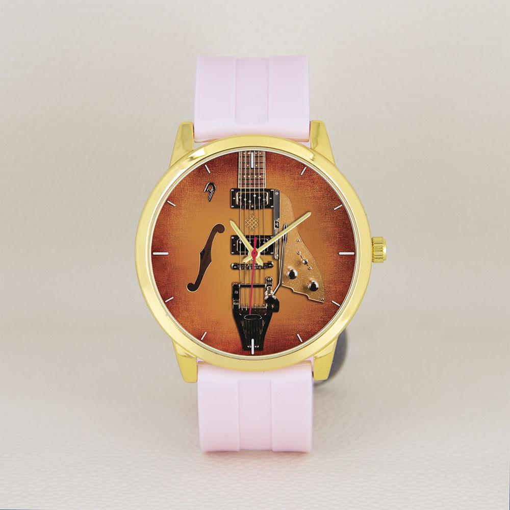 Silicone Stainless Strap Violin Bass Musician's Gift Yellow Golden Instrument Design Dia 45mm Men's Quartz Watches
