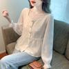 Casual Square Collar Blouse Chic Pearl Single-breasted Sweet Female Clothing Solid Color All-match Summer Spliced Chiffon Shirt