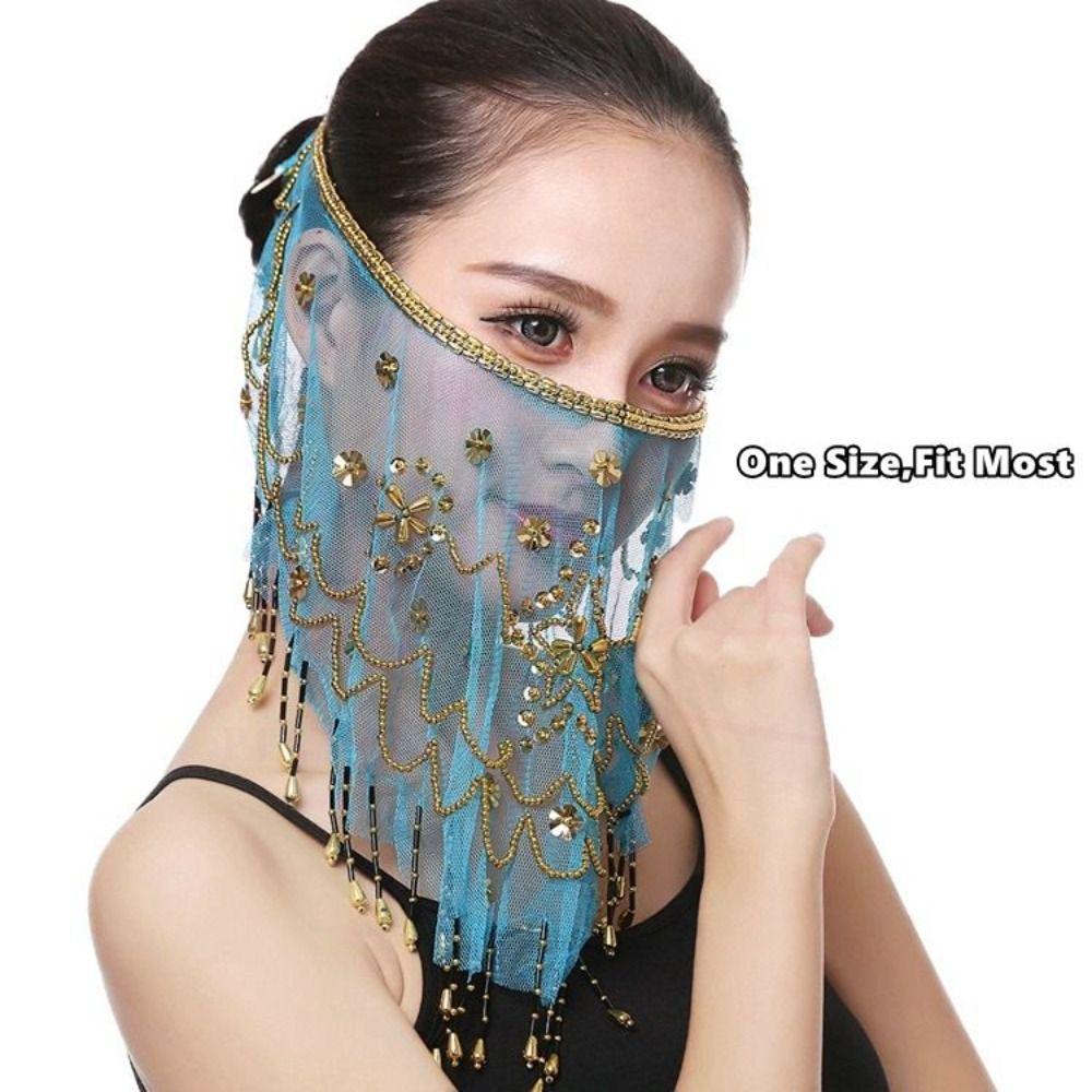 Party with Beaded Belly Dancing Veils Indian Belly Dance Veil Costumes Mesh Face Veil Face Veil