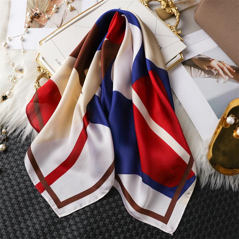 Geometric Color Matching Simulation Silk 70 Small Square Scarf Printed Silk Scarf Women'S Thin Scarf Sunscreen Headscarf