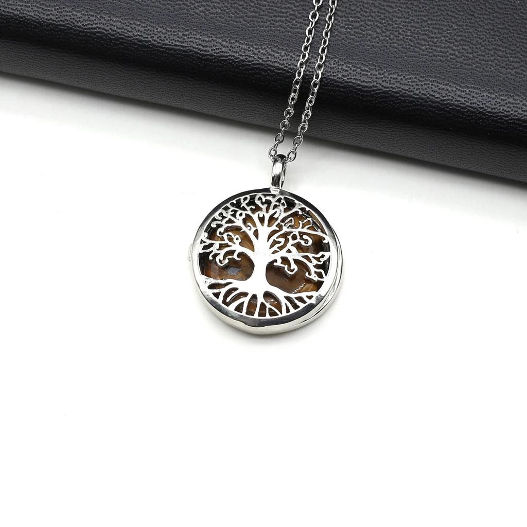 Ожерелье «Древо жизни» из натурального камня, бирюза/агаты, полая открытая подвеска для женщин и девочек, подарок на день рождения, длина цепочки 60 см