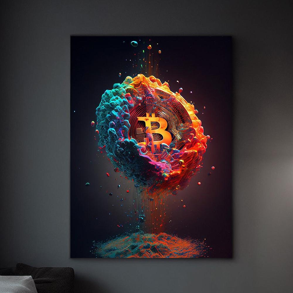Абстрактная биткойн-стрит граффити холст картина красочный неоновый эффект биткойн-плакат с принтом вдохновляющий настенный художественный декор комнаты