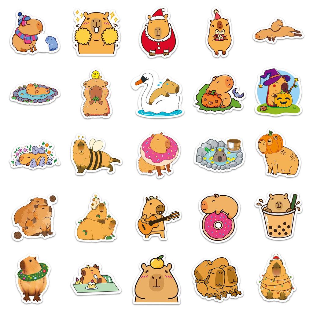 50 Capybara Cartoon Stickers - Cute, Waterproof Decorative Stickers for Journals & Water Bottles
