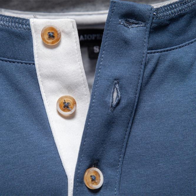 AIOPESON Мужская футболка-henley из 100% хлопка, однотонная, с длинным рукавом, на пуговицах, базовая, новая, Осень