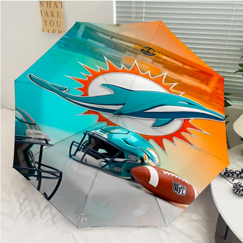 Автоматический зонт с принтом логотипа Miami Dolphins, 8 спиц, железный каркас, пластиковая ручка, подходит для путешествий на открытом воздухе и на каждый день, идеальный подарок