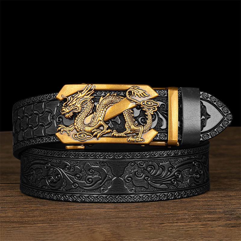Мужской ремень с автоматической пряжкой, доминирующим дизайном Танцао и тисненым узором в виде шестилапого дракона
