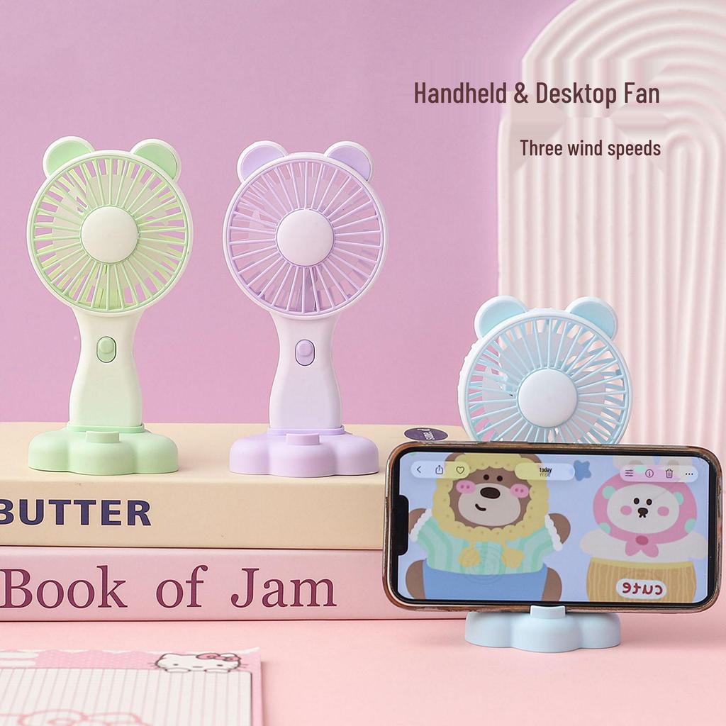 Cartoon Mini USB Rechargeable Portable Fan for Students - Desktop & Handheld
