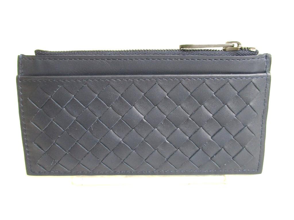 Подлинный кошелек для монет BOTTEGA VENETA Intrecciato темно-синего цвета из кожи #9705, восстановленный