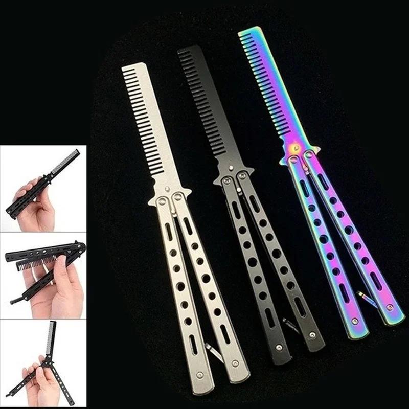 1pc Swinging Comb Stainless Steel Folding Butterfly Comb Newbie Practice Training Hair Styling Tools