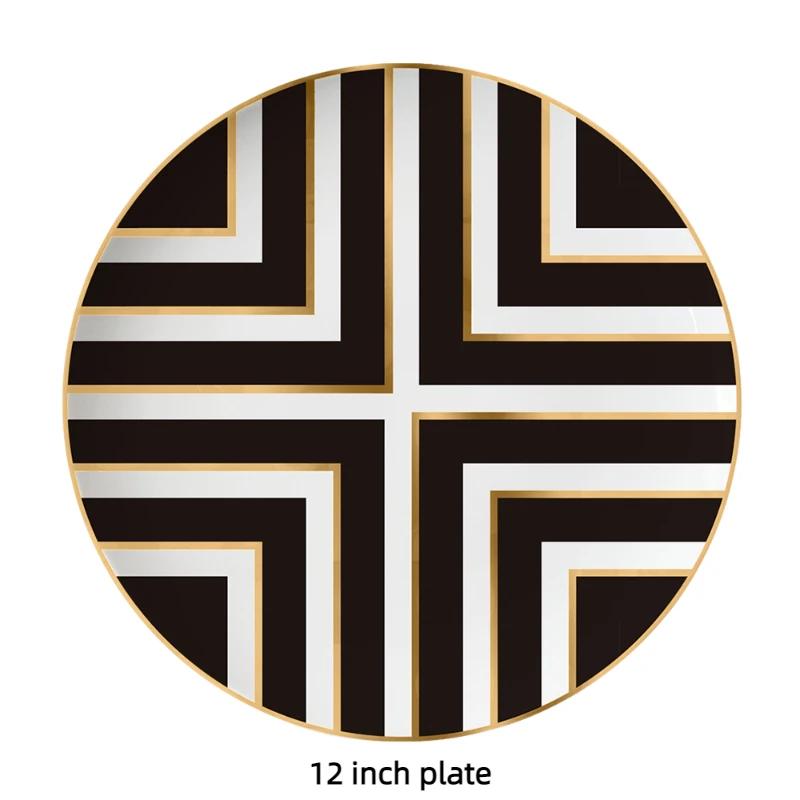 Тарелка из костяного фарфора, круглая тарелка, набор для ужина Platos Tray, узор в полоску, ресторанная решетчатая тарелка, золотое блюдо для еды, рождественские подарки