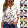 Women's T Shirt Tee Print Button  3/4 SleeveDaily Weekend Fashion Basic V- Neck Regular Top