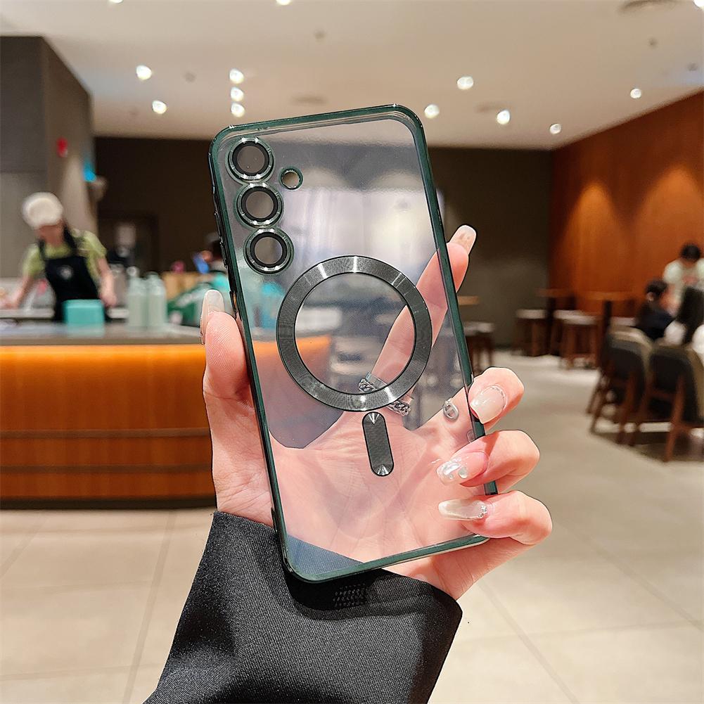 Роскошный прозрачный силиконовый чехол с гальваническим покрытием для телефонов Galaxy A56 A55 A14 A24 A34 A35 Чехол с магнитной защитой объектива Задняя крышка Чехлы для A54