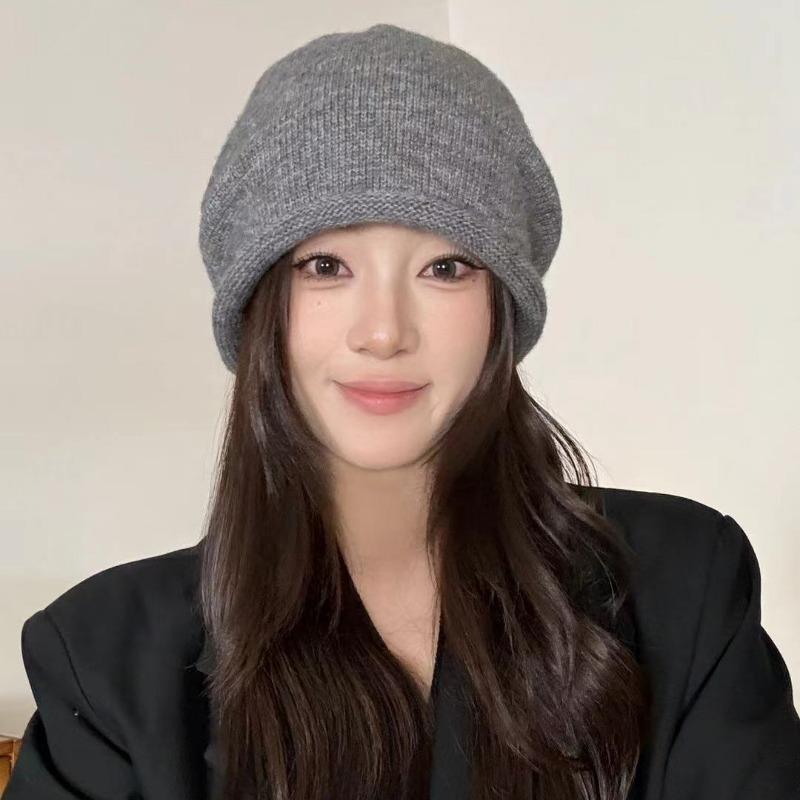 Осенне-зимняя теплая шапка женская с присборкой, на кулиске, шапка-бини, подчеркивающая маленькое лицо, большой обхват головы, вязаная шапка из чистого хлопка, с высоким чувством стиля