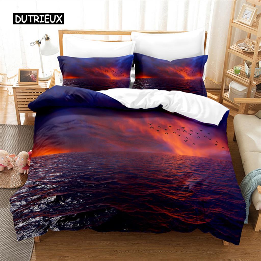 Красивый комплект постельного белья с изображением пляжа на берегу моря, комплект пододеяльников, комплект постельного белья с 3D-принтом, комплект постельного белья размера «queen size», модный дизайн