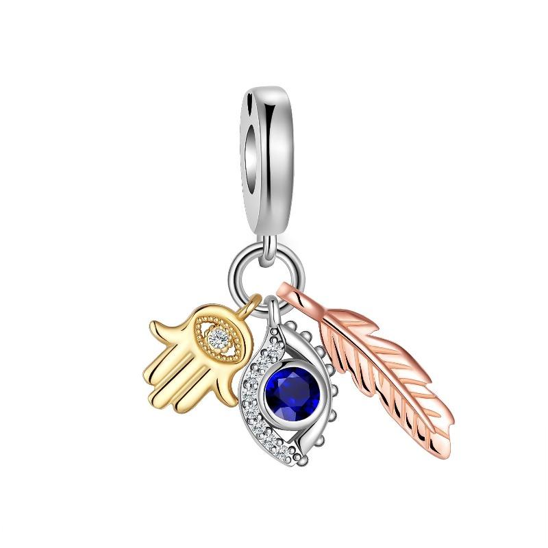 Original Copper Blue Evil Eyes Charms Ring Earrings Bead Palm Pendants Fit Bracelet Necklace Jewelry Gift