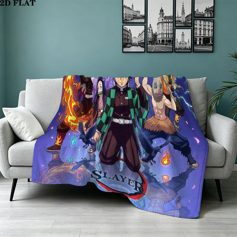 1PC Demon Slayer Patterned Flannel Blanket Suitable For All Seasons For Home Decor Warmth And Comfort Gifts Holiday Present