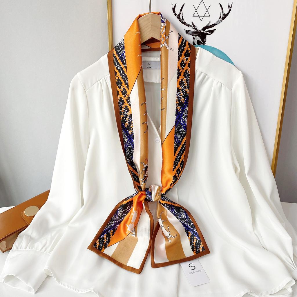 New Simulation Silk Long Scarf Fashionable Versatile Suit Double-Layer Scarf Decorative Bag Wrapped With Professional Scarf For Women