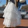 Women's Autumn/Winter Lace-Trimmed Tiered Fuzzy Midi Skirt - Loose A-Line Sweet Long Skirt with Cake-Layer Design