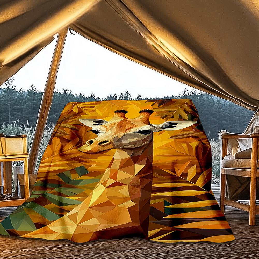 1pc Giraffe Print Print Outdoor Blanket, Lightweight Polyester,