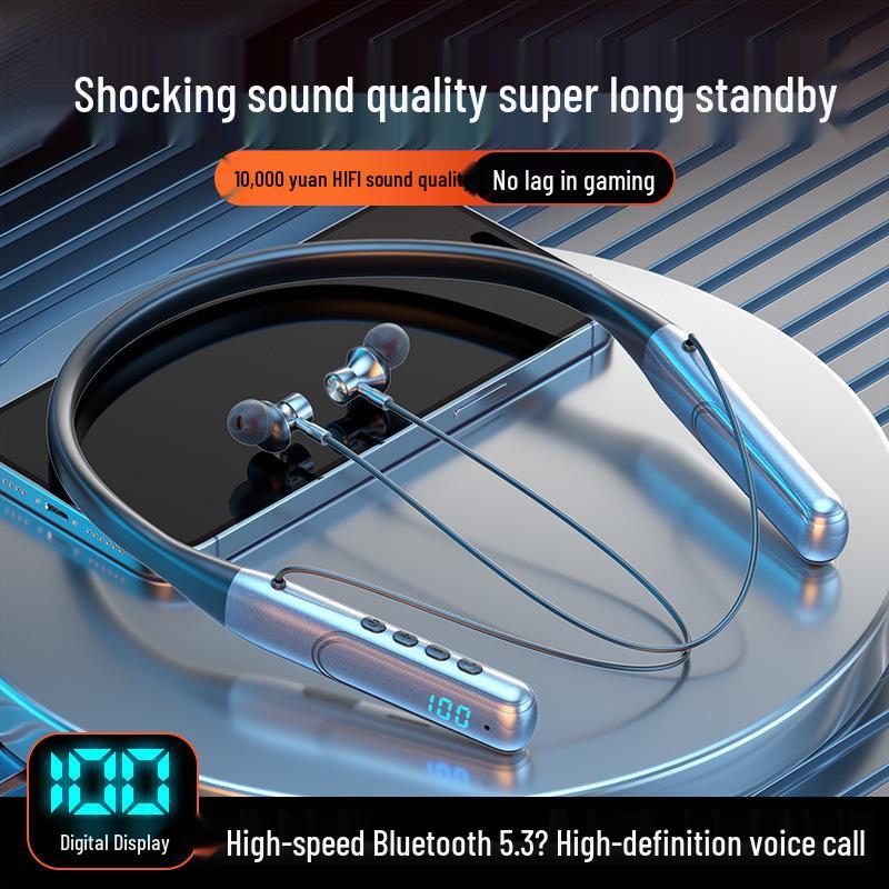 Спортивные игровые Bluetooth-наушники с шейным ободком, цифровым дисплеем и увеличенным временем работы, совместимы со всеми брендами
