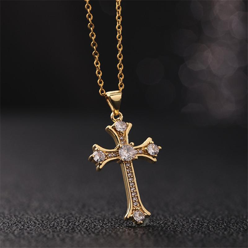 Vintage Punk Zircon Cross Pendant Necklace Stainless Steel Fashion Choker Collar Jewelry Birthday Gifts For Women Girls