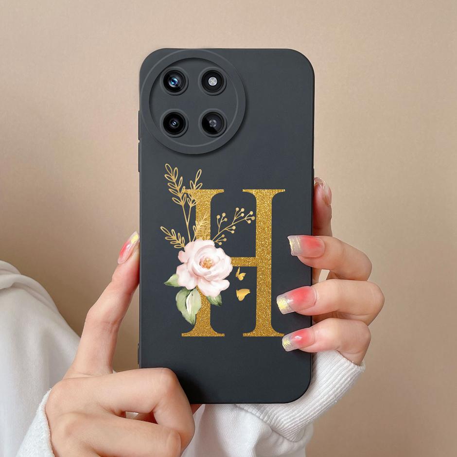 Чехол для телефона OPPO Realme 11 4G Милые Цветочные Буквы Матовый Жидкий Силикон Задняя Крышка Для Realme11 4G Ударопрочный Ультратонкий Корпус