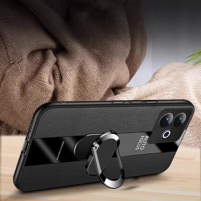 Для OPPO Realme GT 7 7T Магнитное кольцо-подставка Держатель Чехол для телефона Для Realme GT 8 Pro Роскошная кожаная Ударопрочная Защитная задняя крышка