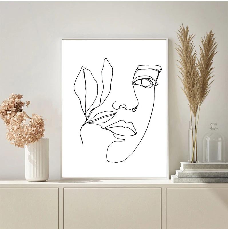 1 шт. настенное украшение постер спальня декор для комнаты абстрактные простые украшения для дома линии лицо холст картины постеры картинки без рамки