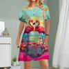 Women Casual Dress Summer Red-crowned Crane Print Dresses For Women O-neck Short Sleeve Dress Plus Size
