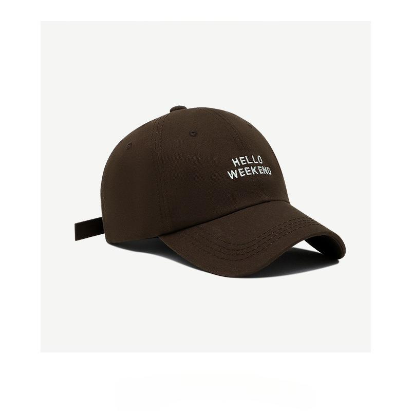 Beige Soft Cotton Dad Hat HELLO WEEKEND Blue Letter Embroidery Adjustable Back Strap Minimalist Casual Baseball Cap Unisex Daily Outdoor Sun Hat