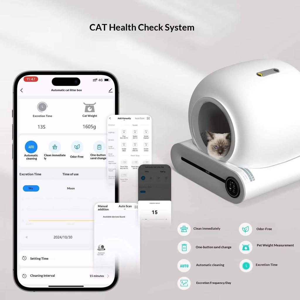 Smart Automatic Self Cleaning Cat Litter Box APP Control WiFi 65L Extra Large Enclosed Anti-Splash Odor Control Deodorizer EU Warehouse Free Shipping