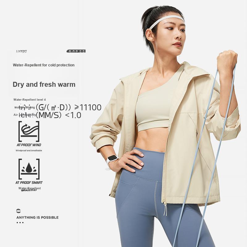 Li-Ning Ветровка с капюшоном Fitness Series, однотонная, женская, верхняя одежда, цвет гравийно-серый AFDU080-1