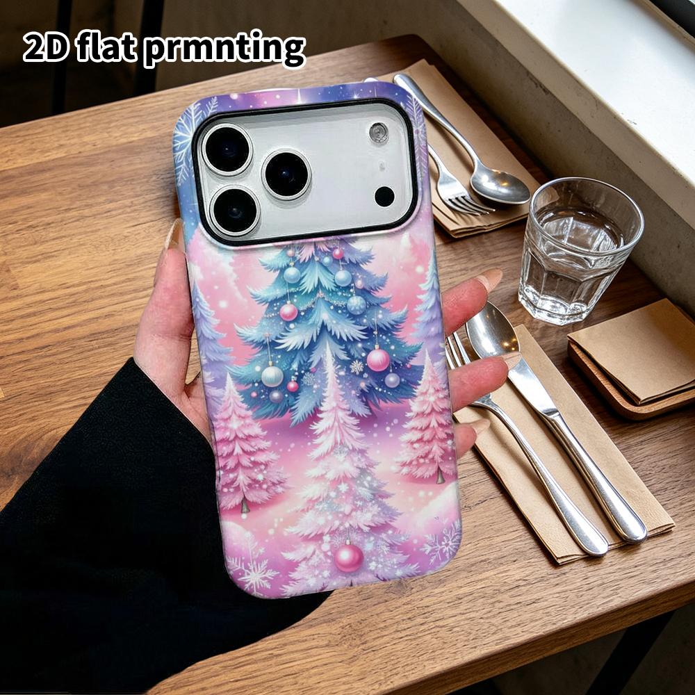 Phone Case: 2D flat design suitable for iPhone 18 17 16 15 14 13 Pro film protective case, couple style, gradient Christmas tree, Christmas and Hallow