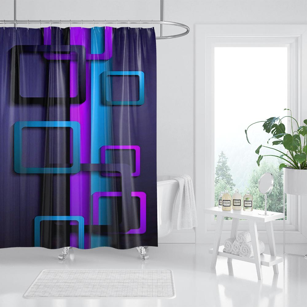 Blue Mosaic Pattern Shower Curtains Waterproof Polyester Bath Curtain Geometrical for Bathroom Home Decor Curtain with Hooks