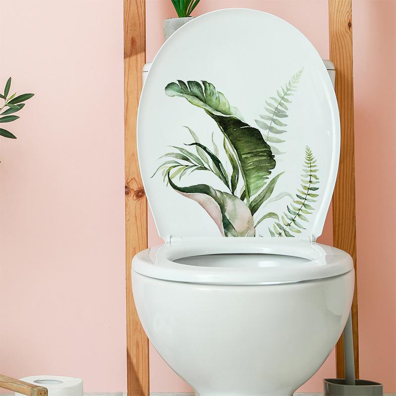 Самоклеящиеся ручные рисунки с зелеными растениями, наклейки для унитаза, свежие наклейки для украшения крышки унитаза для ванной комнаты, наклейки