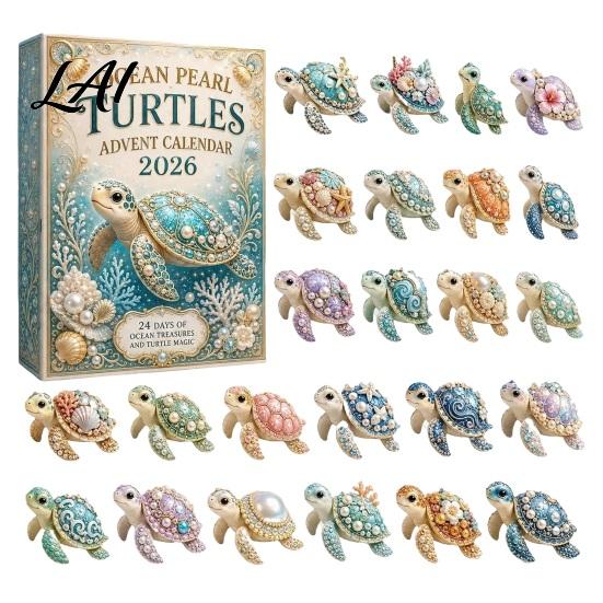 Christmas Countdown Calendar 2026 Ocean Pearl Turtle Advent Calendar 24 Day Blind Kids Toy Box Cute Marine Tortoise Ornaments Gift for Home