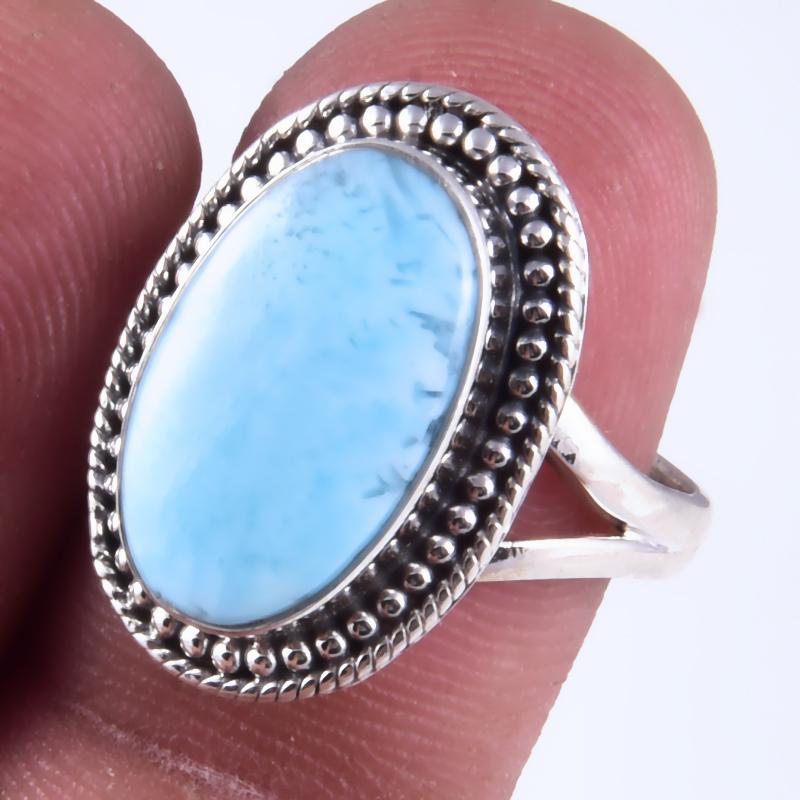 Natural Republic Larimar Gemstone Handmade 925 Sterling Silver Ring S.7.5" w3M02
