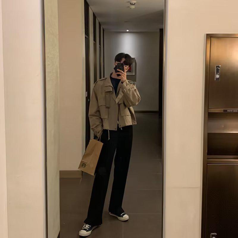 Men's Korean Style Loose Fit Lapel Jacket - Retro Two-Piece Workwear for Spring/Autumn